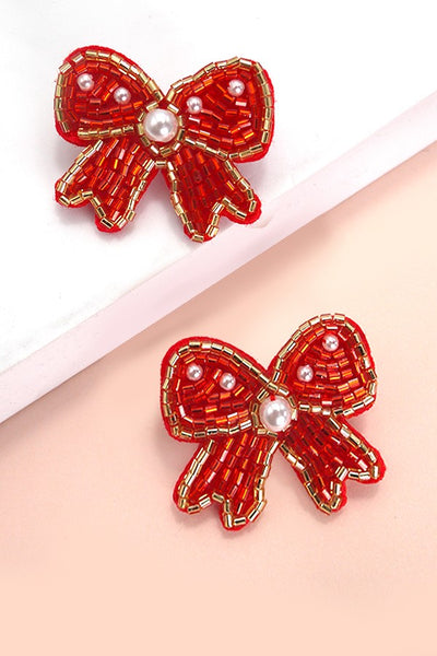 SEED BEAD BOW RIBBON BEADED EARRINGS | 40E313