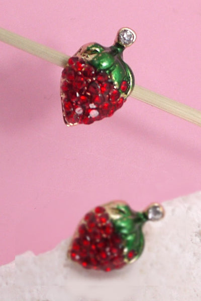 CHERRY STRAWBERRY RHINESTONE STUD EARRINGS | 80E3708