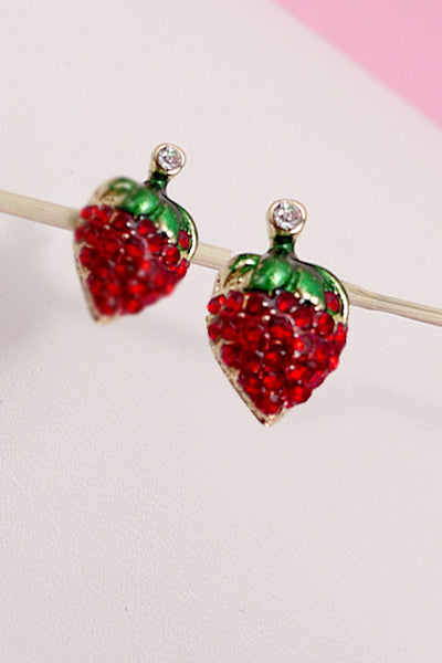 CHERRY STRAWBERRY RHINESTONE STUD EARRINGS | 80E3708