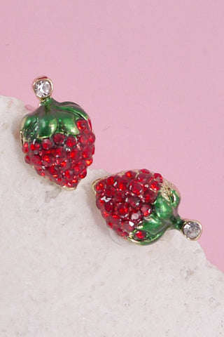 CHERRY STRAWBERRY RHINESTONE STUD EARRINGS | 80E3708