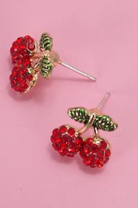 CHERRY STRAWBERRY RHINESTONE STUD EARRINGS | 80E3708