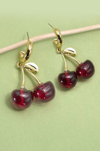 RED GOLD CHERRY HOOP DROP EARRINGS | 80E3604