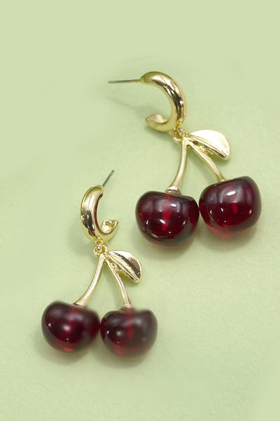 RED GOLD CHERRY HOOP DROP EARRINGS | 80E3604