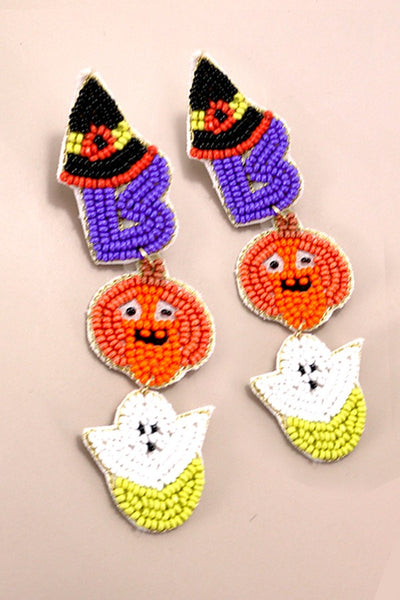 HOLLOWEEN BOO GHOST PUMPKIN BEADED DROP EARRINGS | 90E116201