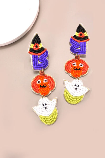 HOLLOWEEN BOO GHOST PUMPKIN BEADED DROP EARRINGS | 90E116201