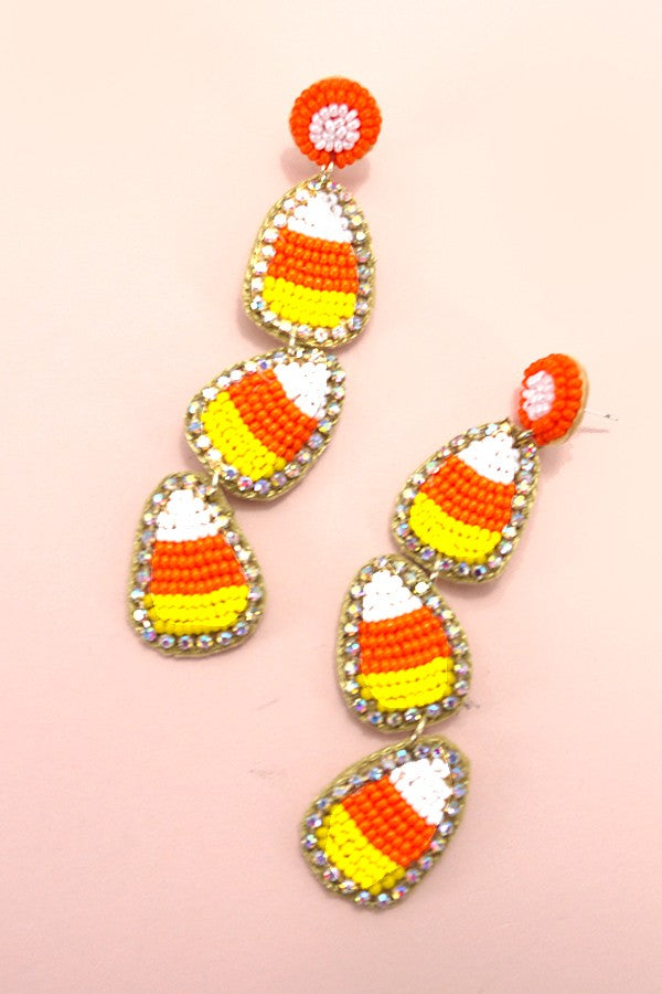 HOLLOWEEN CANDY CORN SEED BEAD DROP EARRINGS | 90E084618