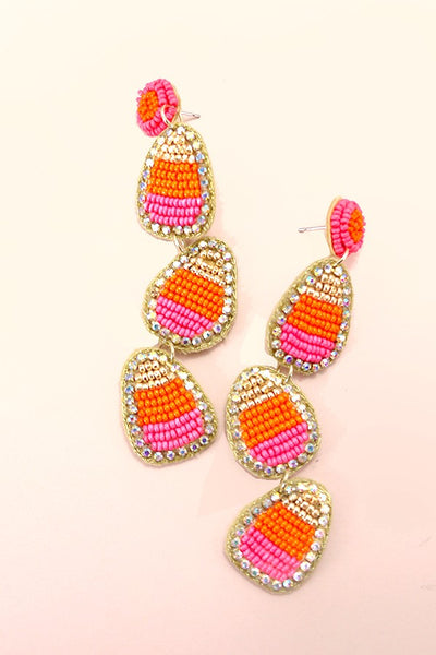 HOLLOWEEN CANDY CORN SEED BEAD DROP EARRINGS | 90E084618