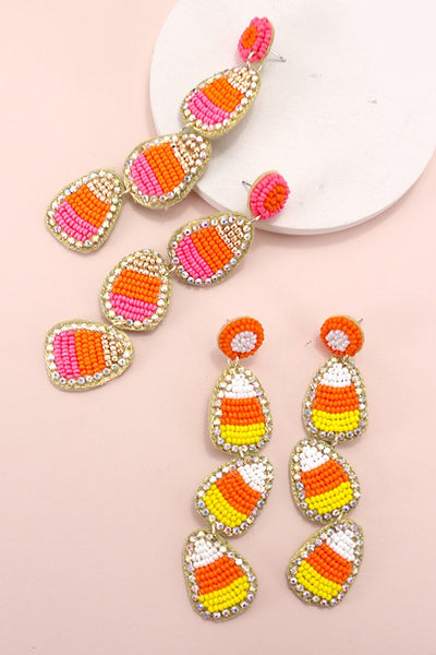 HOLLOWEEN CANDY CORN SEED BEAD DROP EARRINGS | 90E084618