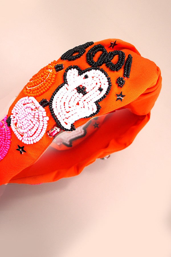 HOLLOWEEN BOO PUMPKIN  BEADED HEADBAND HAIR BAND | 90HB5257