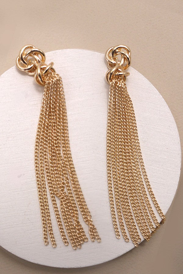 GOLD KNOT TASSEL DROP EARRINGS | 80E3680