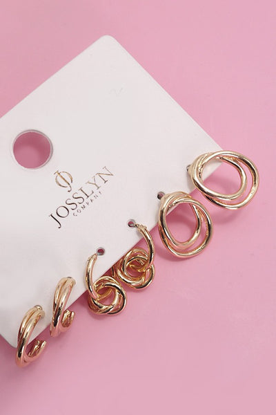 SWIRL TRIO HOOP HUGGIE STUD EARRINGS | 80E3731