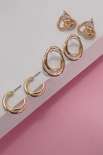 SWIRL TRIO HOOP HUGGIE STUD EARRINGS | 80E3731