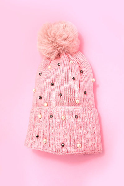 SEQUIN FAUX FUR POM POM BEANIE HAT | 40BN910