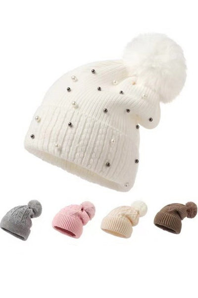 SEQUIN FAUX FUR POM POM BEANIE HAT | 40BN910