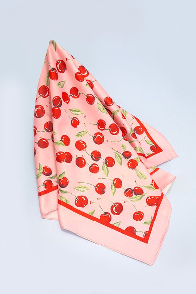 CHERRY PRINT SILKY FEEL BANDANA SCARF | 40SC626