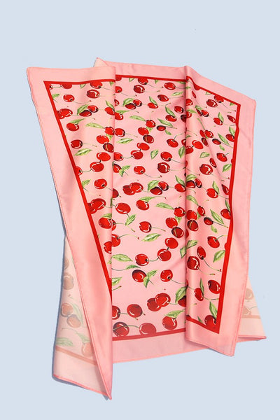 CHERRY PRINT SILKY FEEL BANDANA SCARF | 40SC626