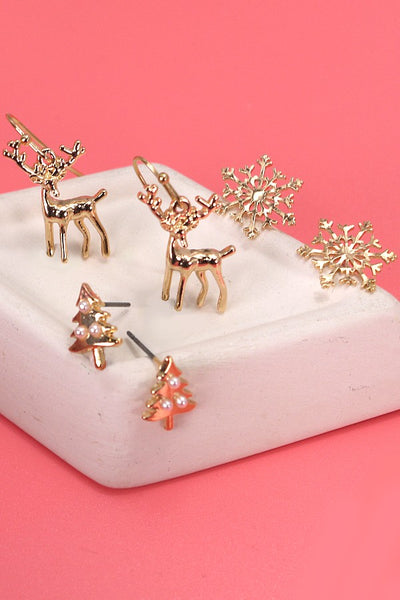 X-MAS TREE SNOWFLAKE REINDEER CHRISTMAS EARRINGS | 80E3760