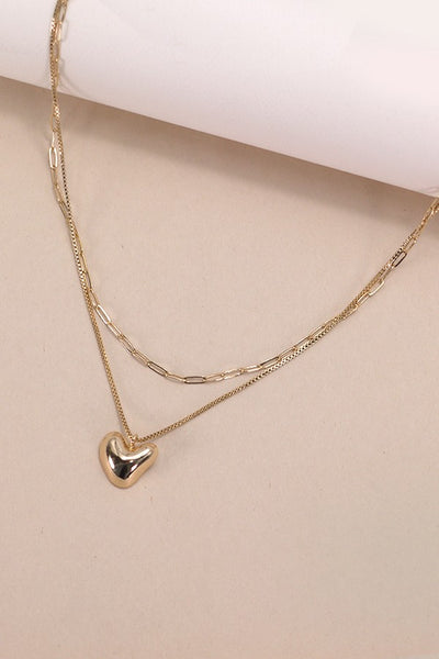 HEART PENDANT DOUBLE CHAIN NECKLACE | 80N803