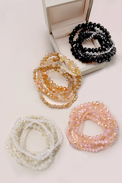 GLASS CRYSTAL BEADED 7 SET STRETCH BRACELET | 40B113