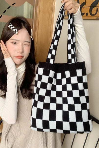 CHECKER TERYLENE TOTE BAG | 40P531