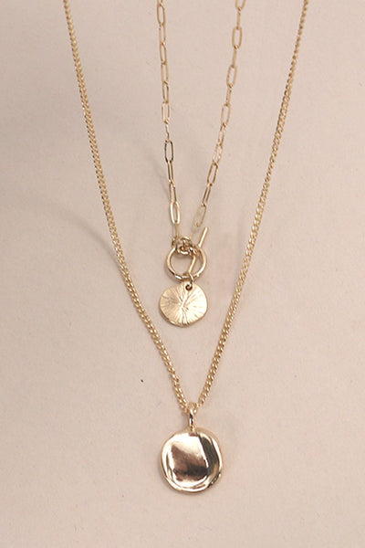 DOUBLE LAYER CIRCLE DROP PENDANT NECKLACE | 80N795