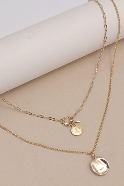 DOUBLE LAYER CIRCLE DROP PENDANT NECKLACE | 80N795