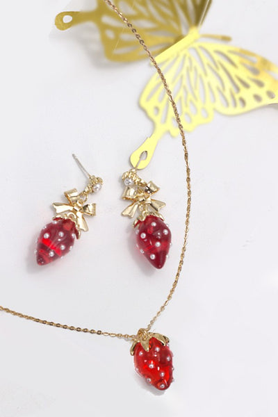 RESIN STRAWBERRY BOW DROP EARRINGS | 80E3791