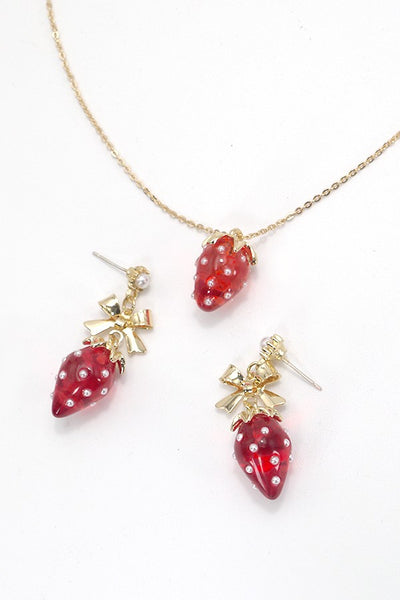 RESIN STRAWBERRY BOW DROP EARRINGS | 80E3791