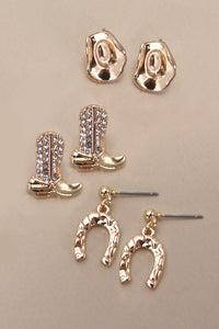 HAT BOOTS HORSESHOE WESTERN TRIO EARRINGS | 80E3842