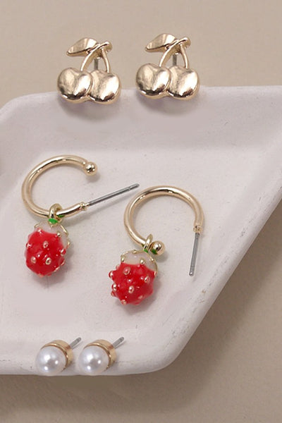 STRAWBERRY CHERRY FRUIT TRIO EARRINGS | 80E3841