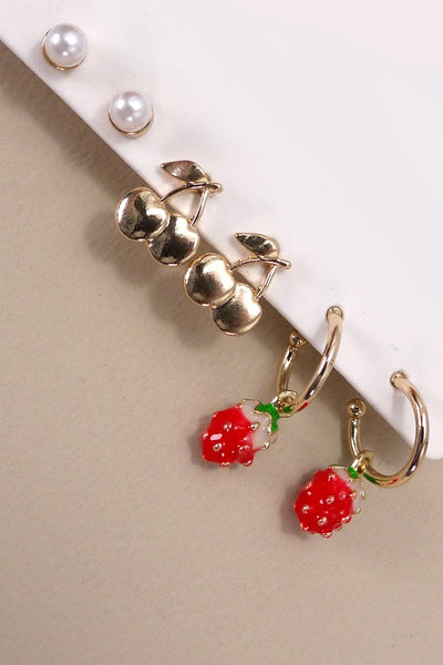 STRAWBERRY CHERRY FRUIT TRIO EARRINGS | 80E3841