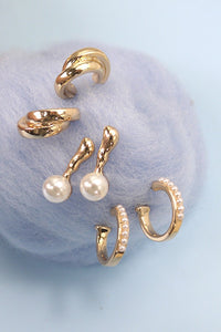 PEARL INTERWINED EARRING HUGGIE TRIO EARRINGS | 80E3840