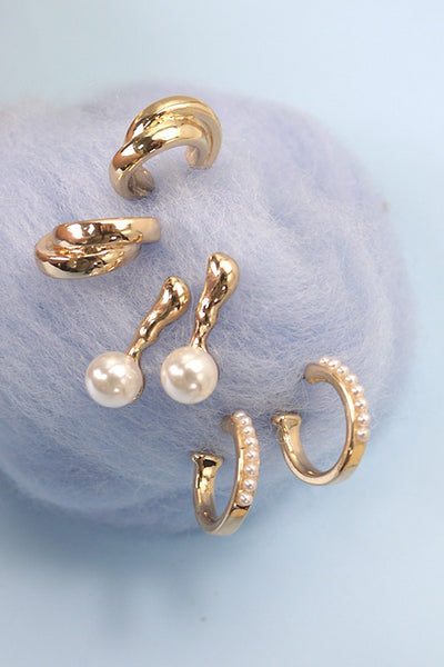 PEARL INTERWINED EARRING HUGGIE TRIO EARRINGS | 80E3840