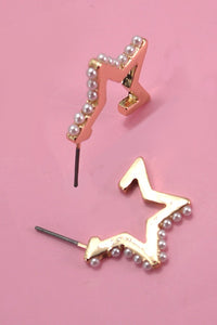 PEARL EMBELLISHED STAR HOOP EARRINGS | 31E24664