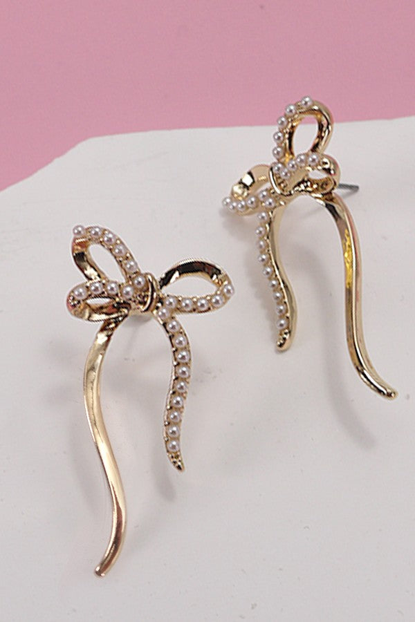 PEARL EMBELLISHED BOW STUD EARRINGS | 31E24742