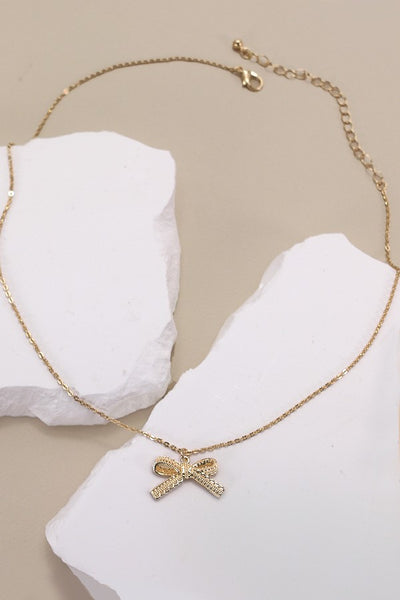 LACE BOW CHARM PENDANT NECKLACE | 80N834