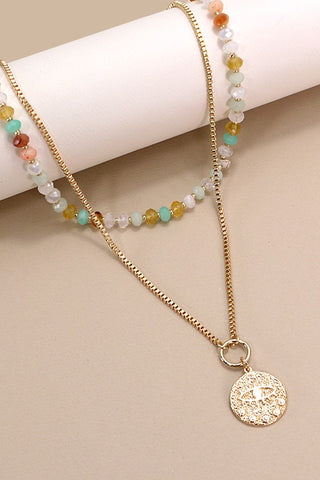 GLASS BEAD AND BOXCHAIN PENDANT NECKLACE DUO | 80N823