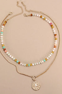 GLASS BEAD AND BOXCHAIN PENDANT NECKLACE DUO | 80N823