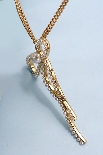 PEARL EMBELLISHED BOW PENDANT NECKLACE | 31N24080