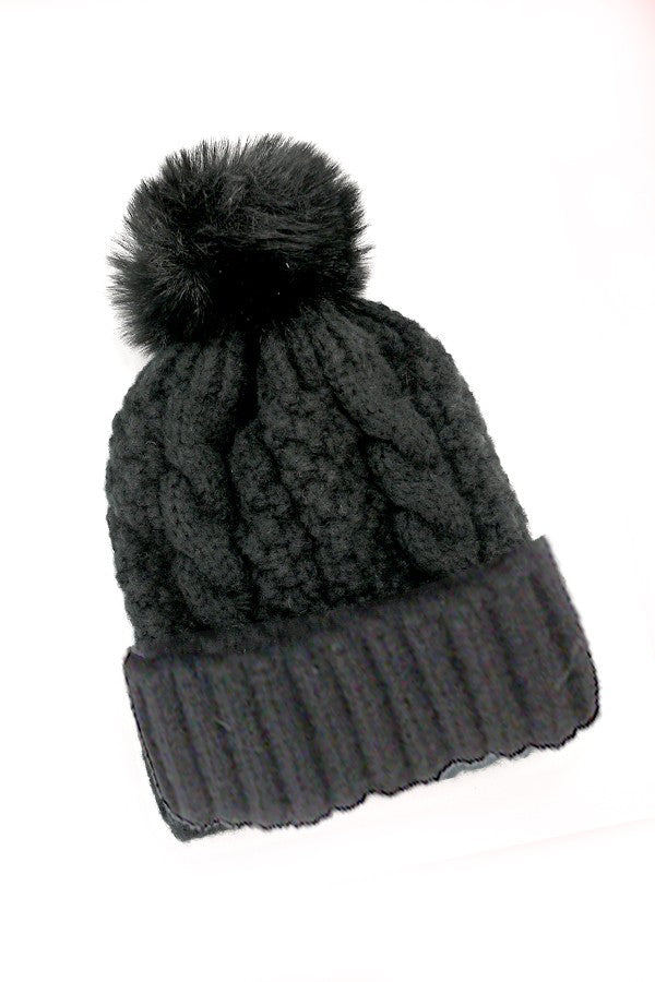 CLASSIC CABLE KNOT POM POM BEANIES HAT | 40BN912