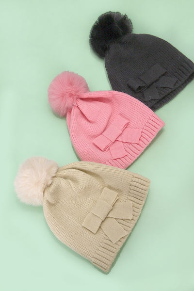 SOFT BOW POM POM BEANIE HAT | 40BN914