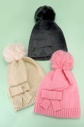 SOFT BOW POM POM BEANIE HAT | 40BN914