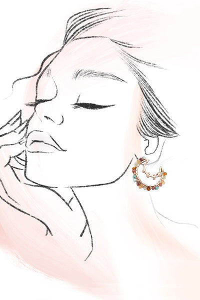 MULTI BEADED STONE HOOP EARRINGS | 80E5007