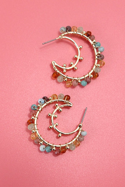 MULTI BEADED STONE HOOP EARRINGS | 80E5007
