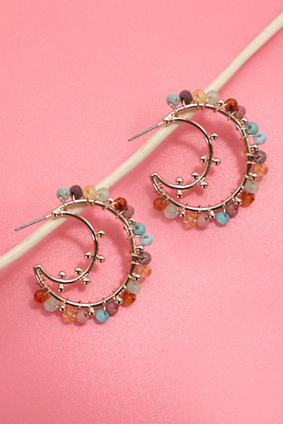 MULTI BEADED STONE HOOP EARRINGS | 80E5007