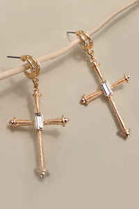 CROSS RHINESTONE DROP HUGIE HOOP EARRINGS | 80E3992