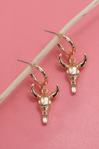 WESTERN BULL DROP HUGGIE HOOP EARRINGS | 80E3979