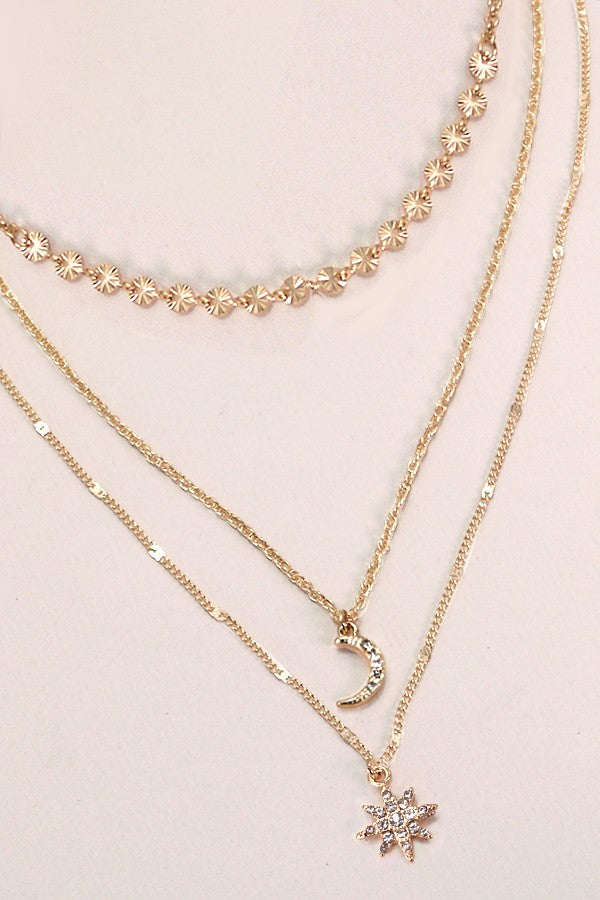 TRIO STAR MOON LAYERED NECKLACE | 80N880