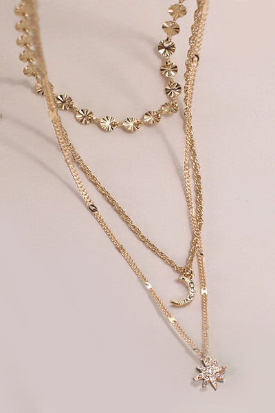 TRIO STAR MOON LAYERED NECKLACE | 80N880