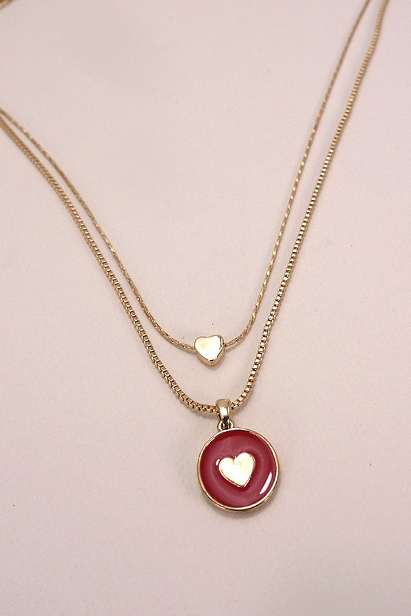 DOUBLE ROW RED EPOXY GOLD HEART NECKLACE | 80N858